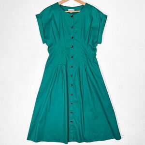 Calvin Klein Retro Button-Down A-Line Midi Dress Sz 8 Teal Green Day Dress